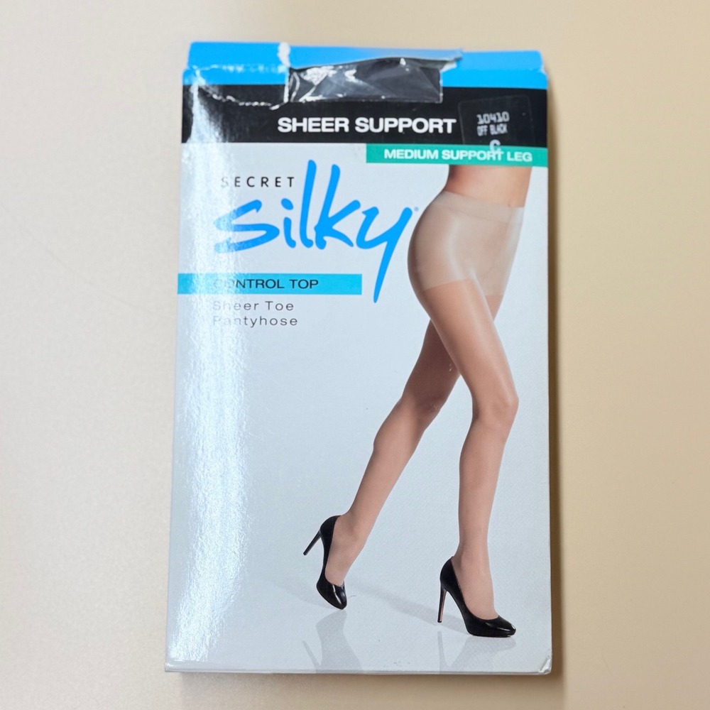 Secret Silky Sheer Support Pantyhose Control Top Off Black Size C 10410 New
